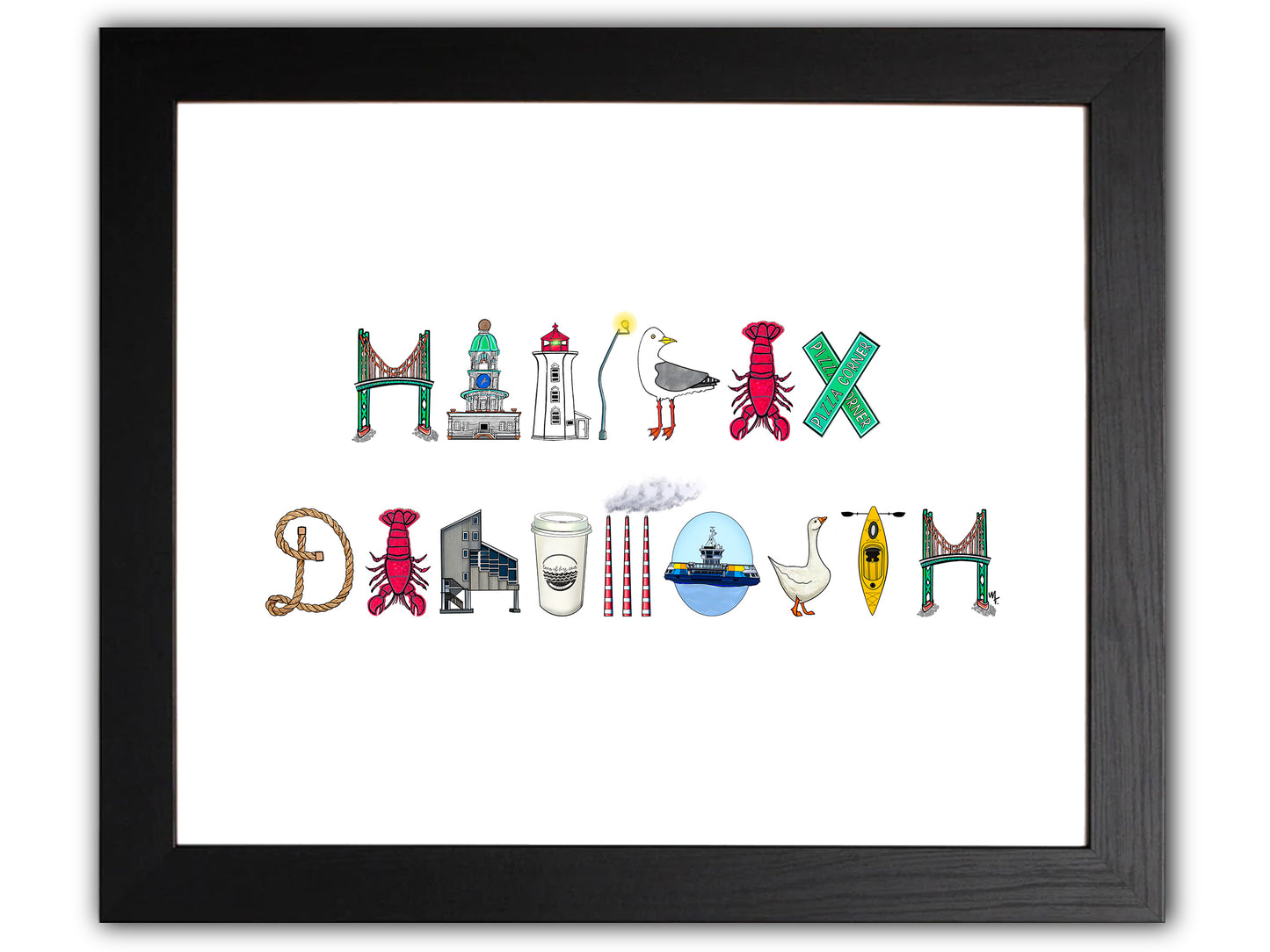 Halifax and Dartmouth spelled with local icons