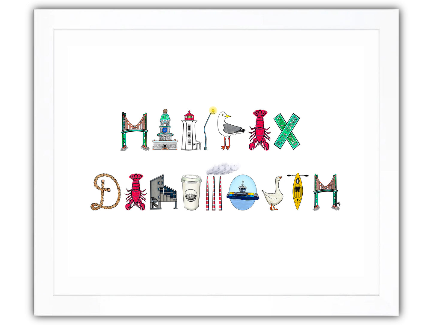 Halifax and Dartmouth spelled with local icons