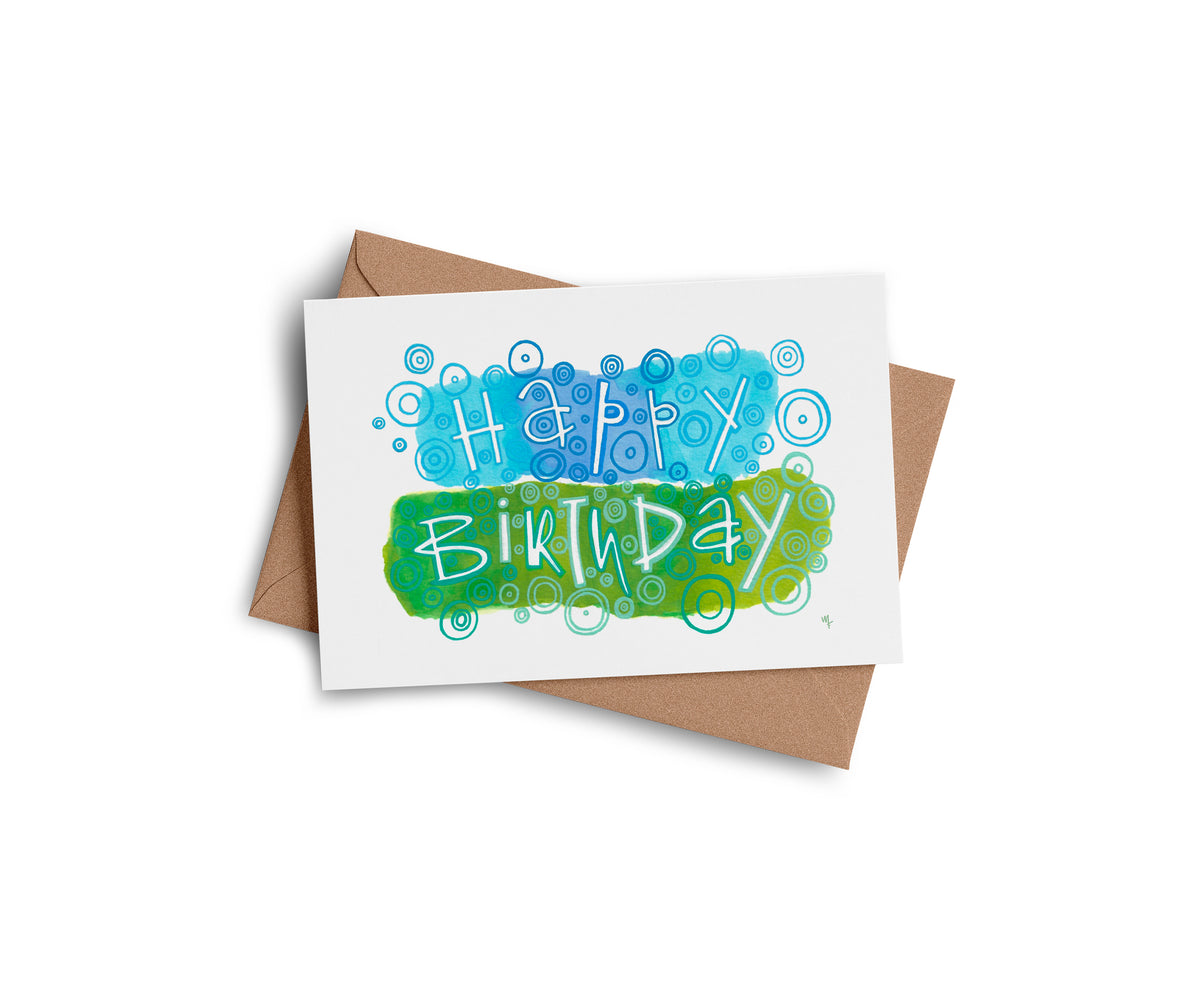 Happy Birthday blue greeting card by Joy and Fury Art