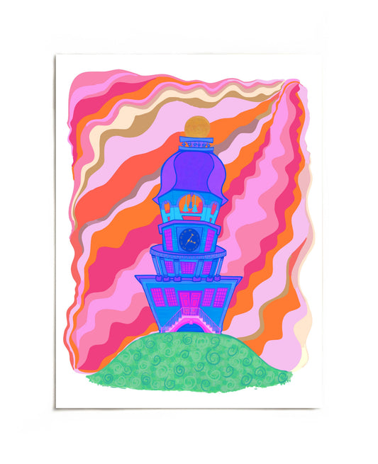 Whimsical Halifax Town Clock art print by Joy and Fury Art