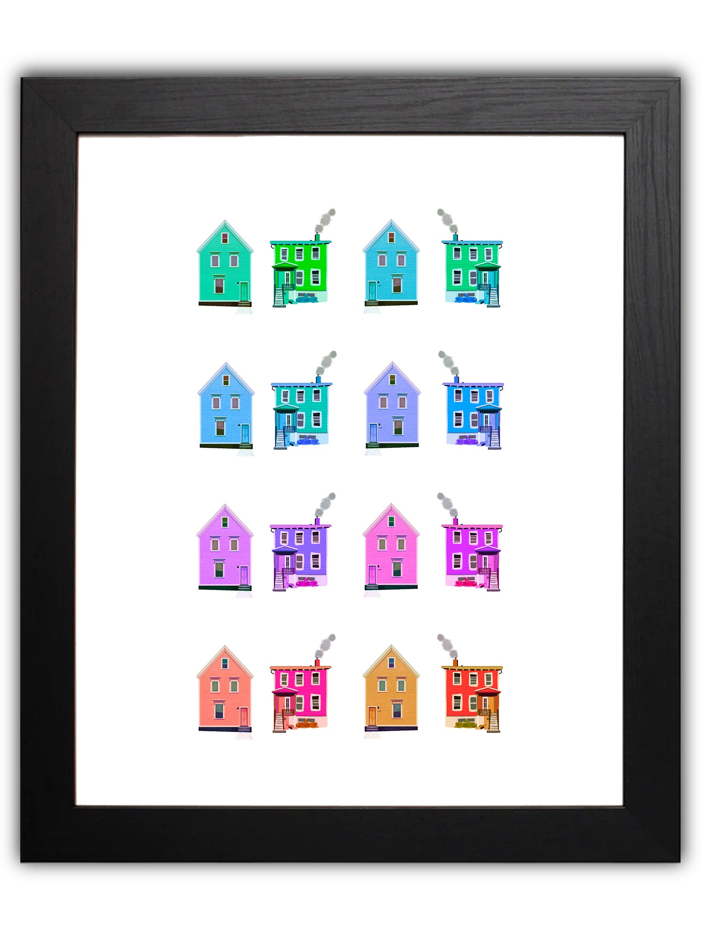 Grid of colourful houses