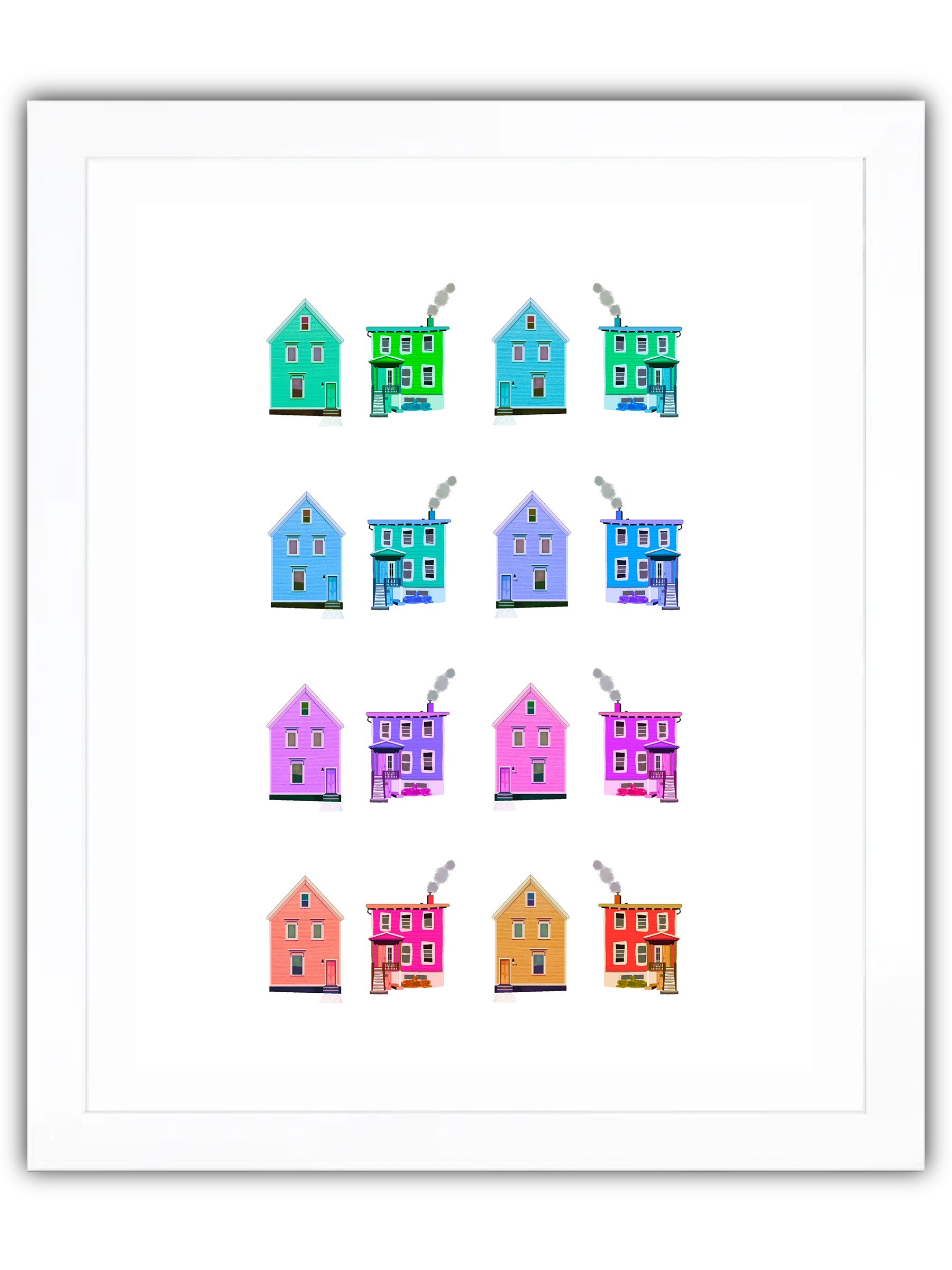 Grid of colourful houses