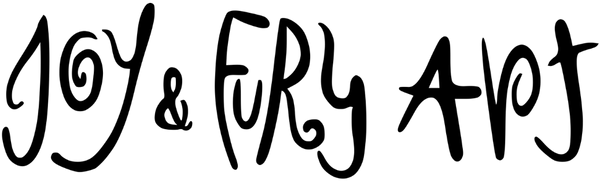 Joy & Fury Art in whimsical black lettering arranged in a single line on a transparent background.
