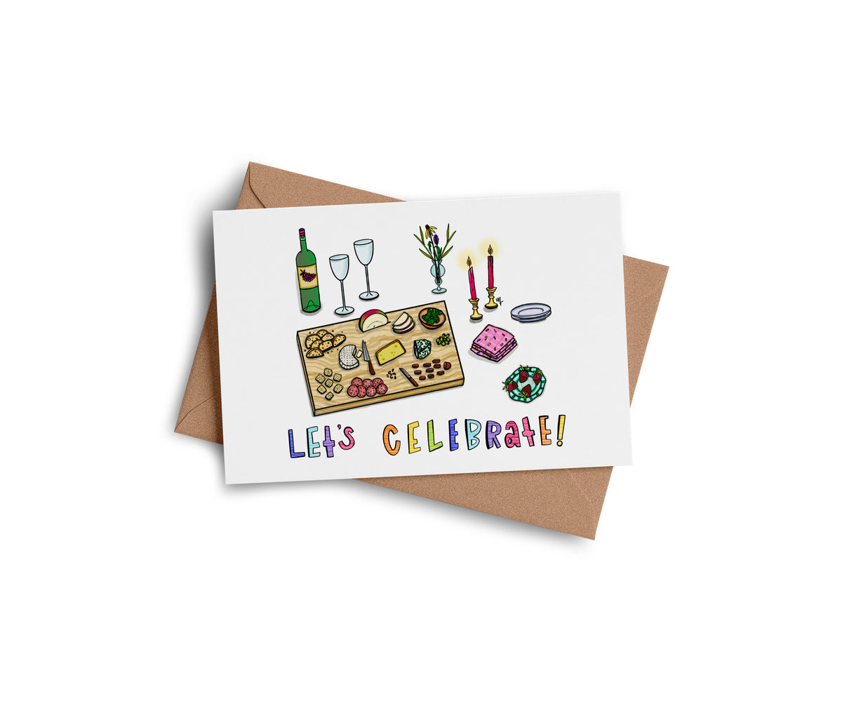 Let’s Celebrate charcuterie greeting card by Joy and Fury Art