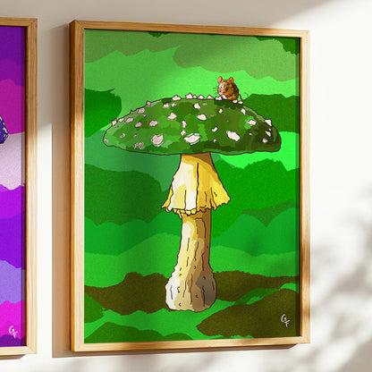 Framed Mushroom Meadow print by Joy and Fury Art