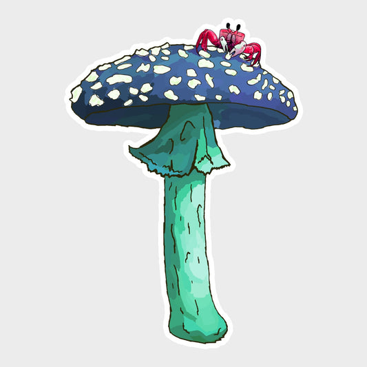 Blue mushroom with crab