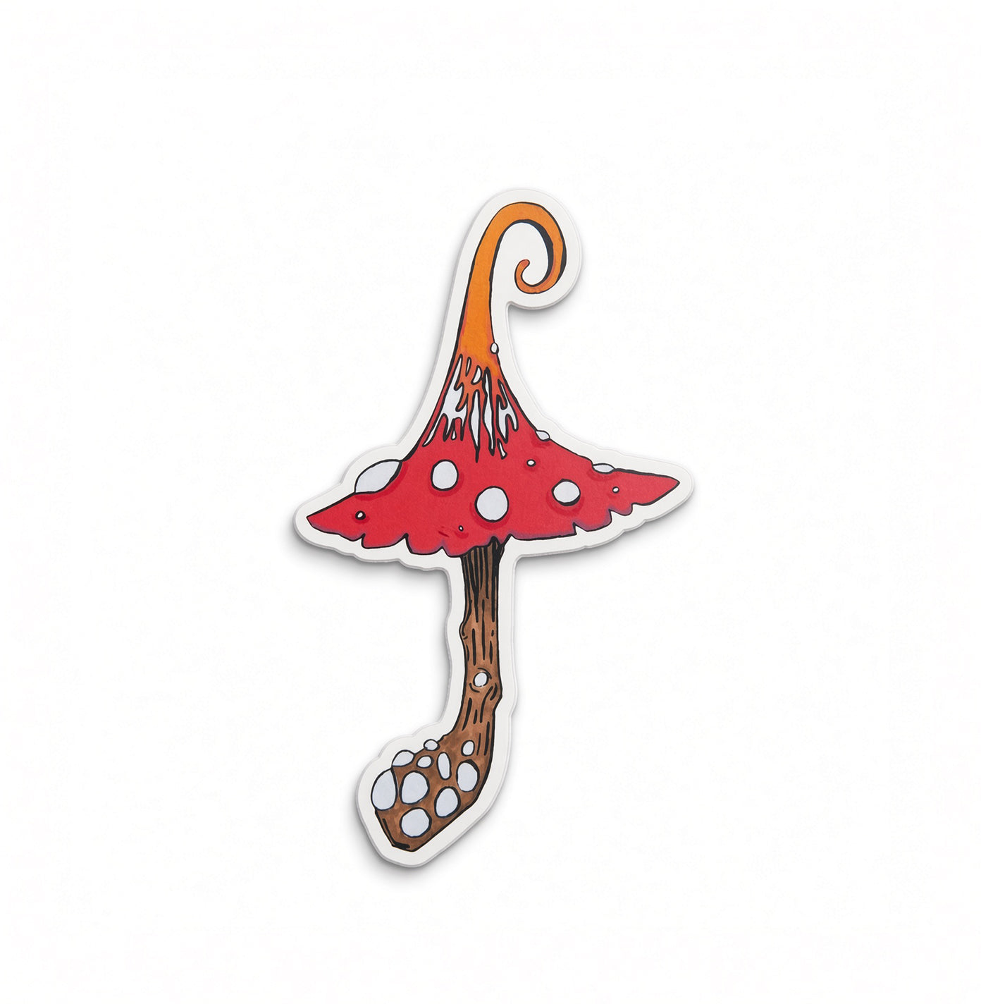 Red spotted mystical mushroom vinyl sticker by Joy and Fury Art
