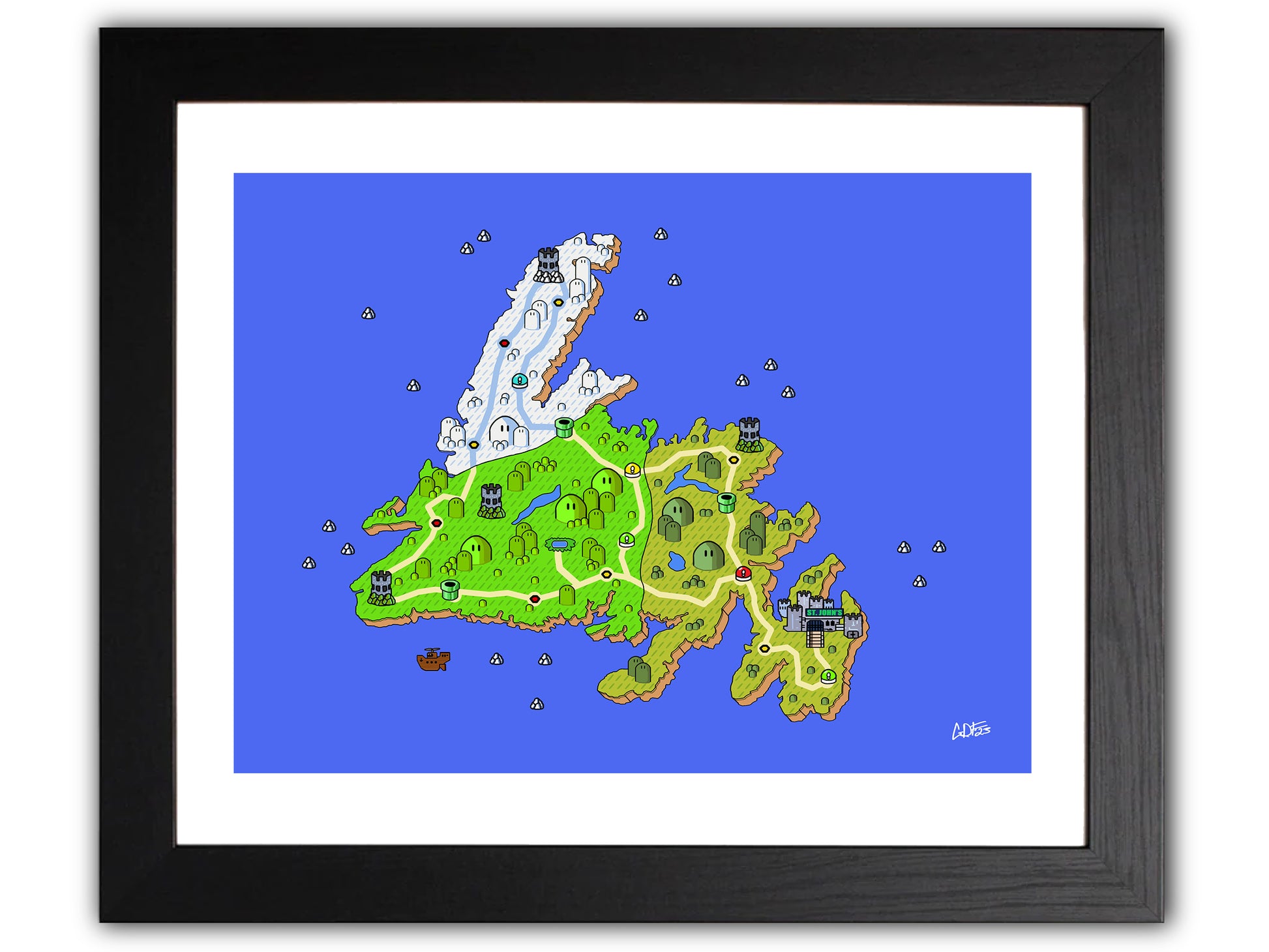 Newfoundland map with videogame icons