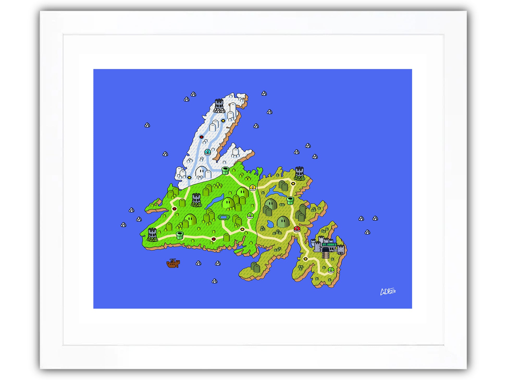 Newfoundland map with videogame icons