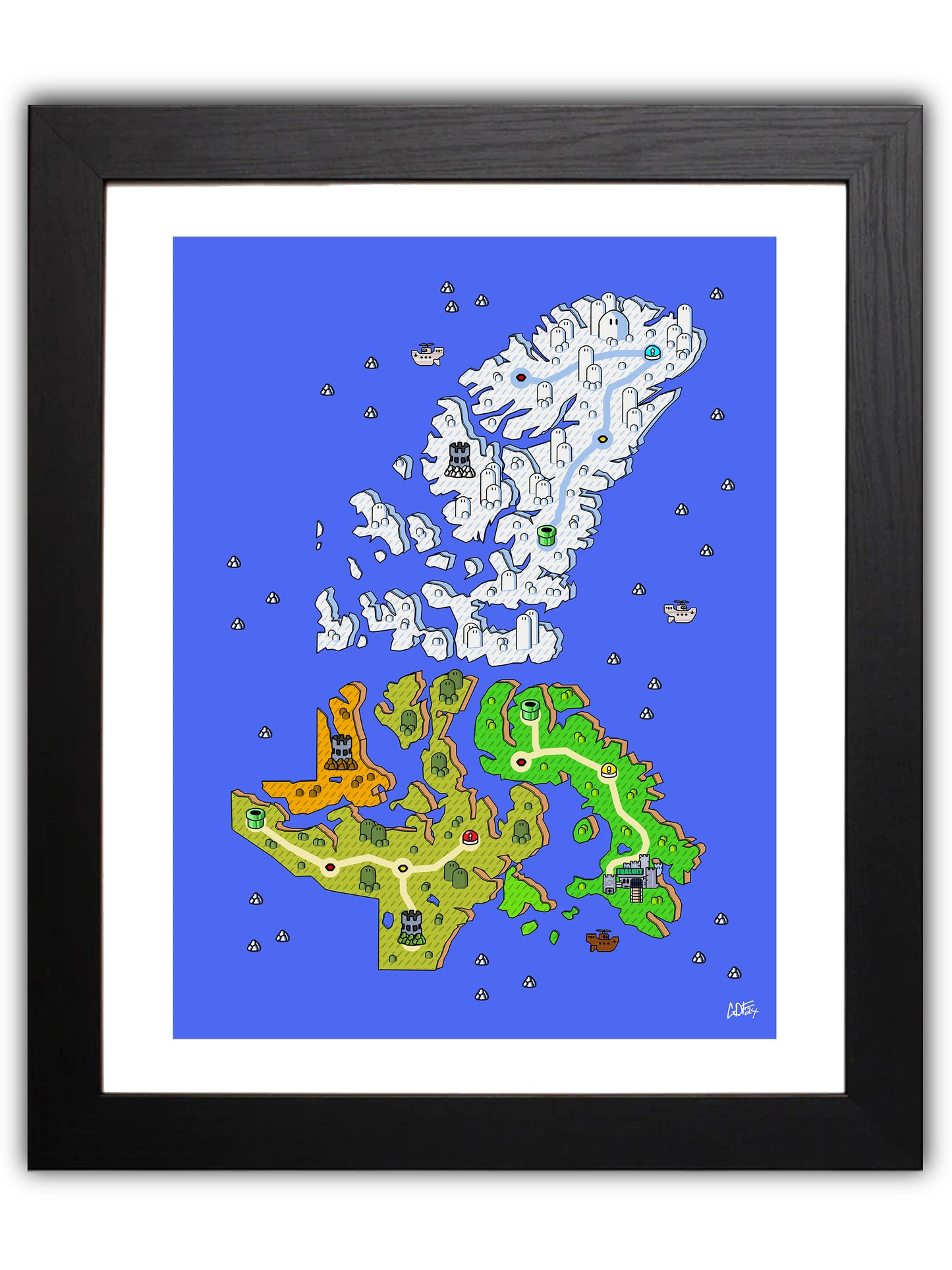 Nunavut map with videogame icons