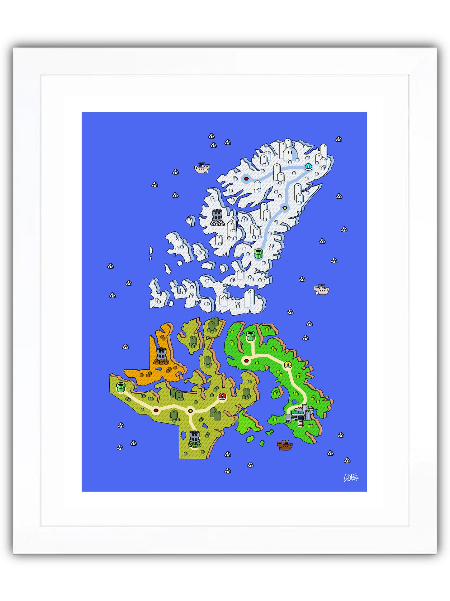 Nunavut map with videogame icons