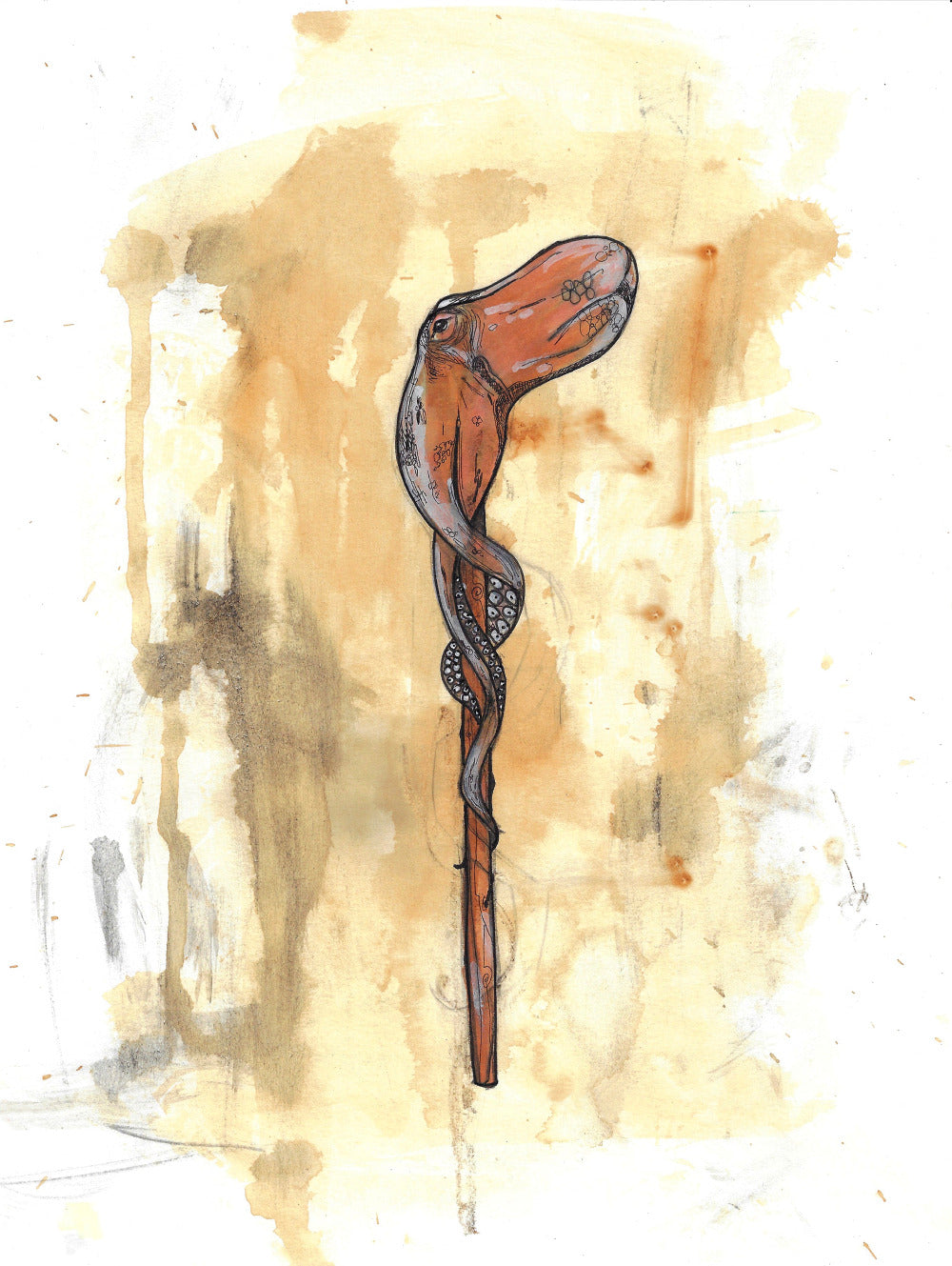 Wooden octopus staff