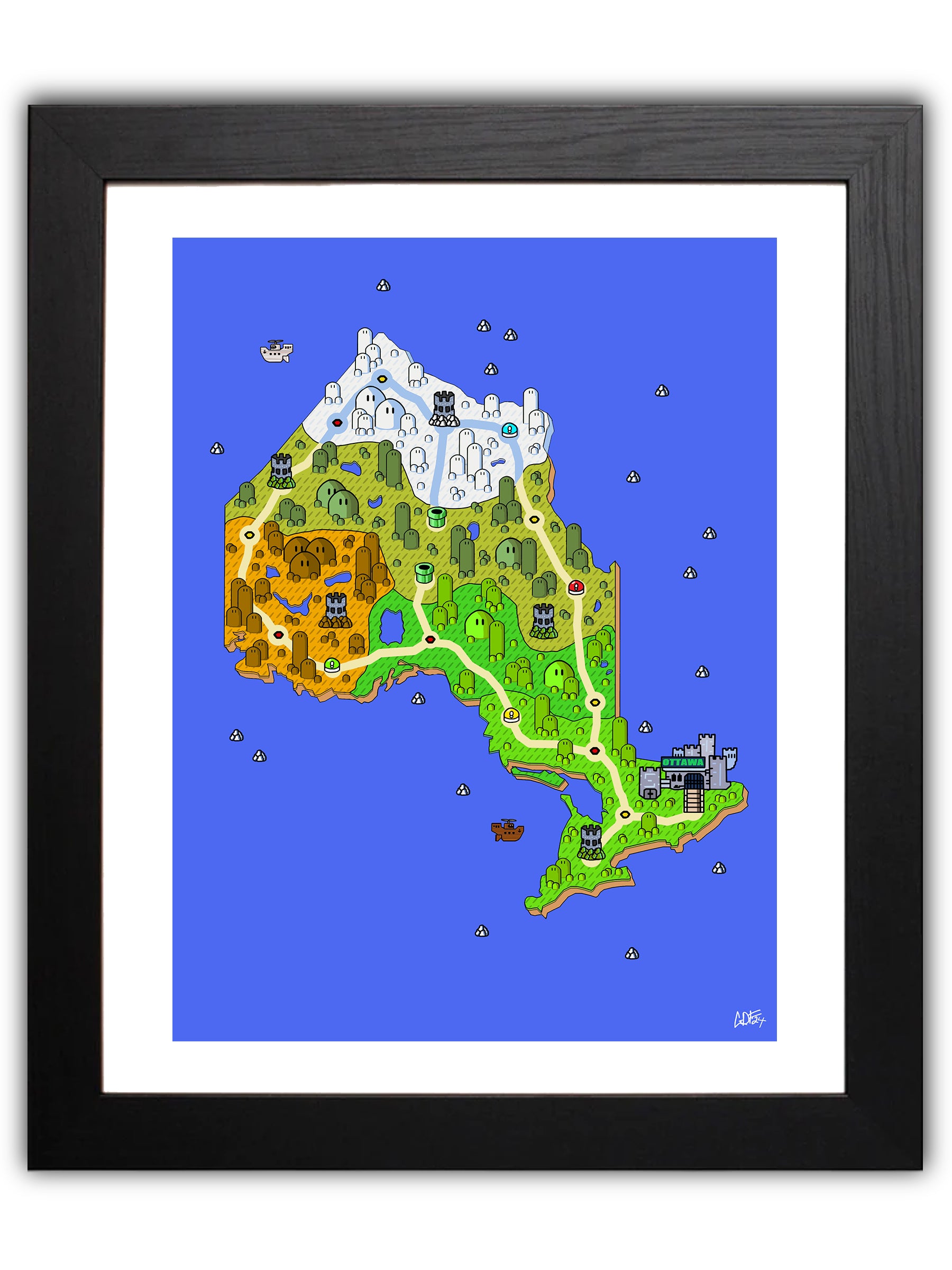 Ontario map with videogame icons