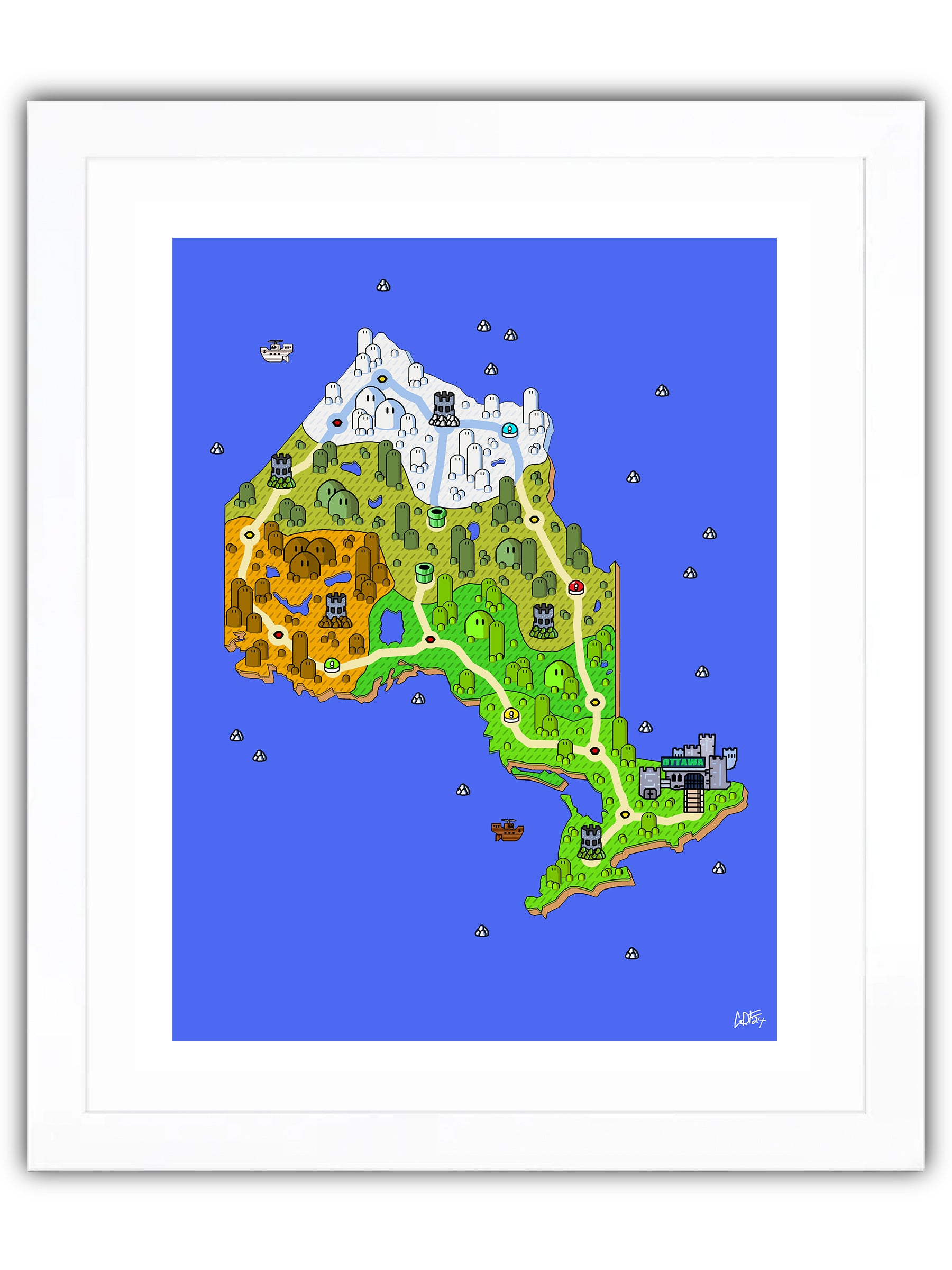 Ontario map with videogame icons