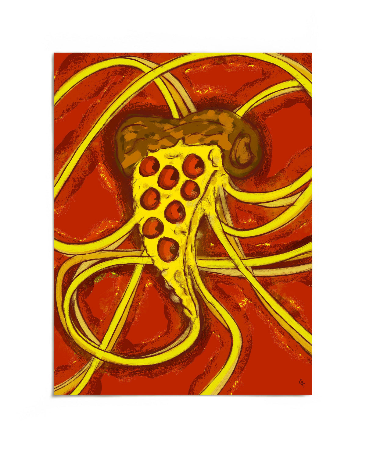 Pepperoni pizza and spaghetti art print by Joy and Fury Art