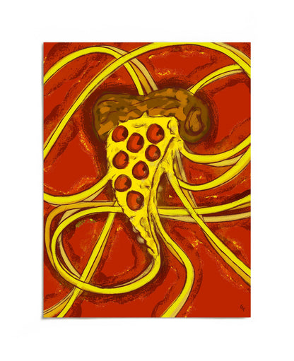 Pepperoni pizza and spaghetti art print by Joy and Fury Art