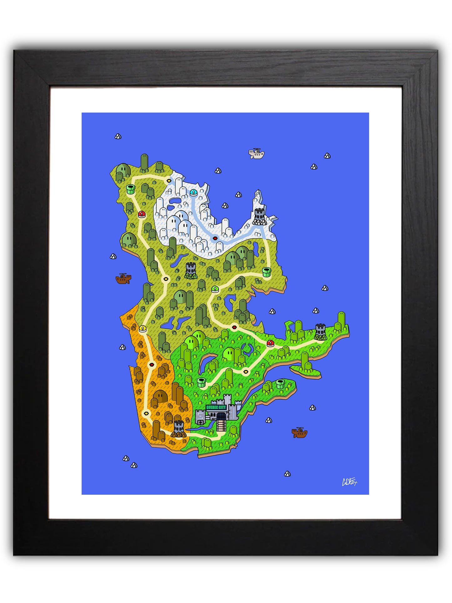 Quebec map with videogame icons