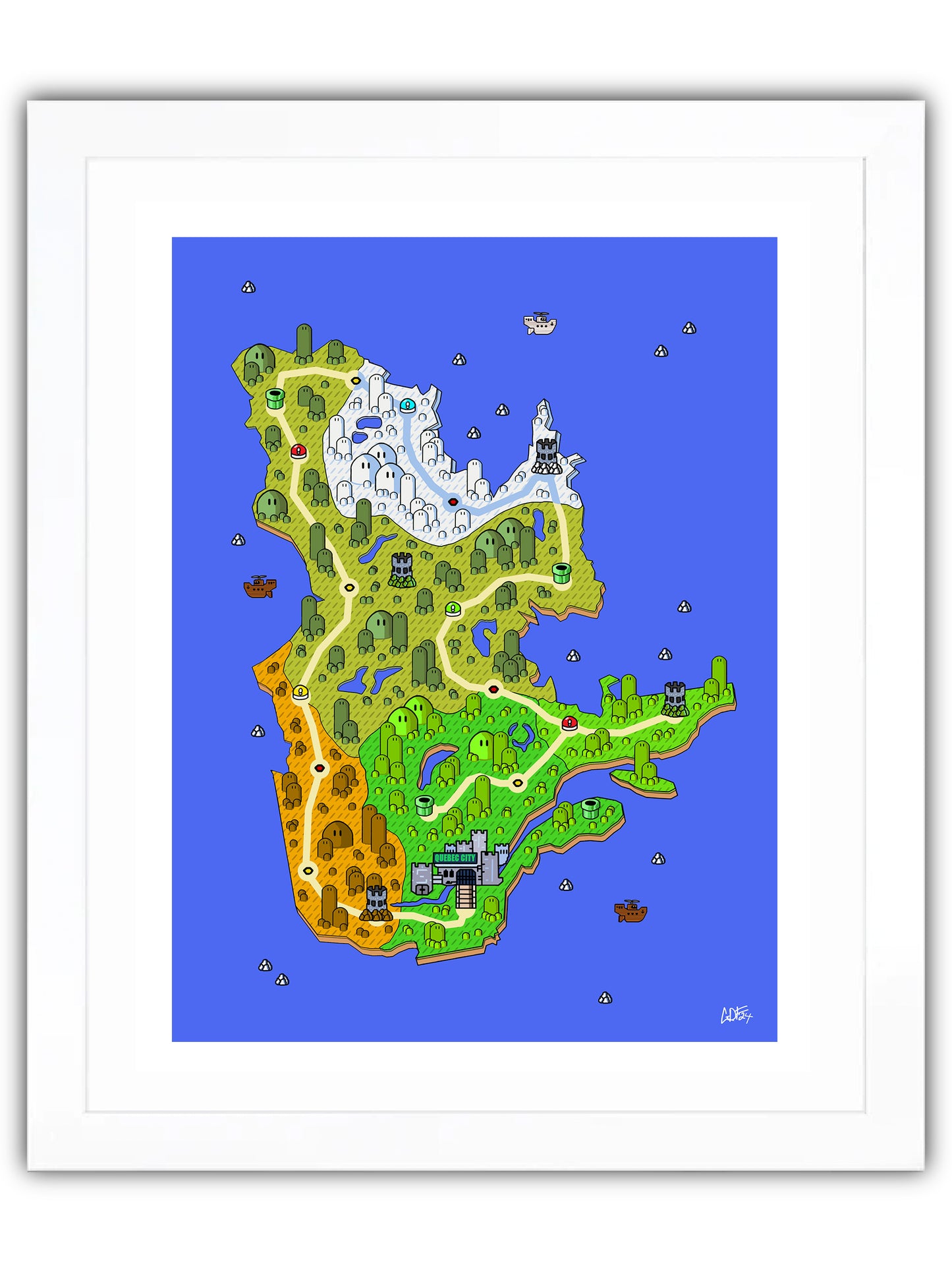 Quebec map with videogame icons