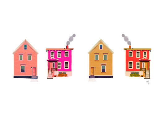 4 houses on white background