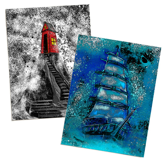 Ship and Shack art prints bundle collage by Joy and Fury Art