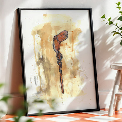 Framed octopus staff print by Joy and Fury Art leaning against a wall