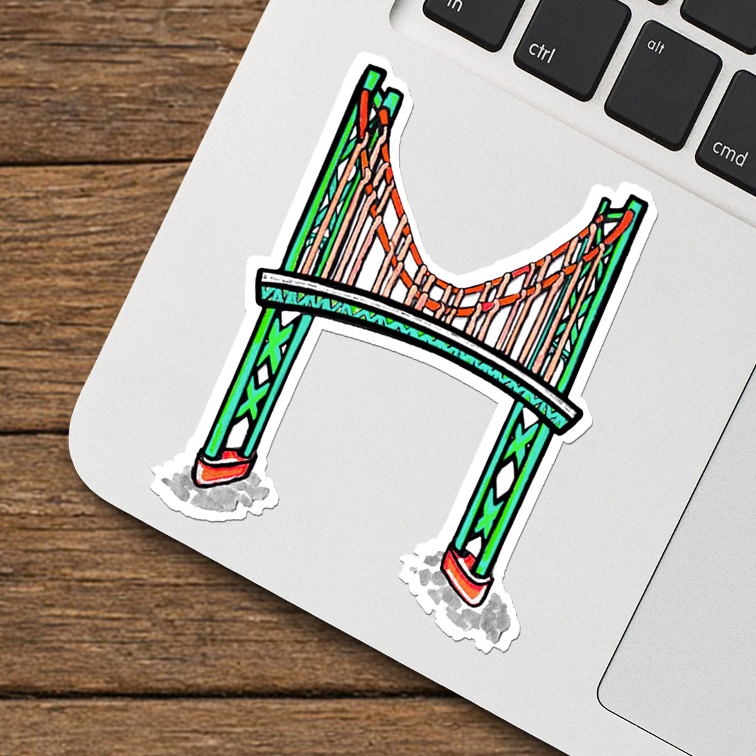 Bridge vinyl sticker by Joy and Fury Art on a surface