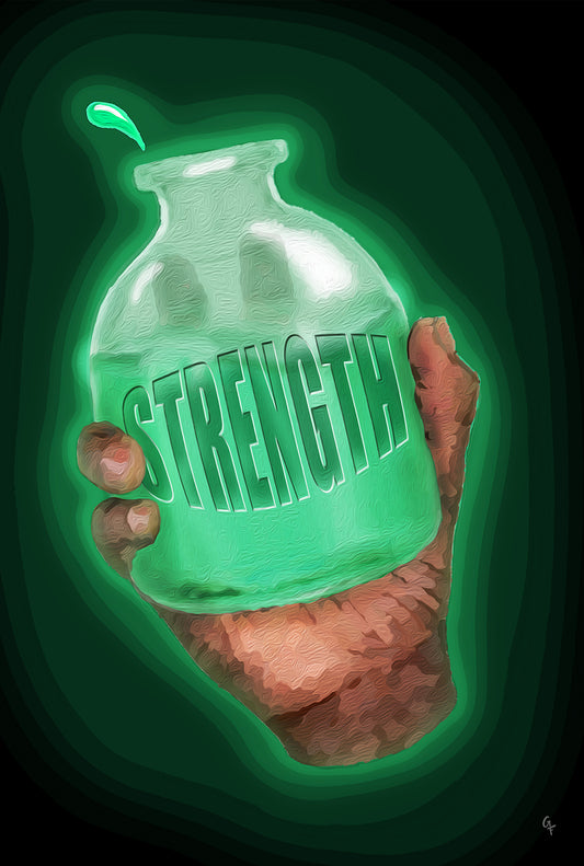 Hand holding strength potion