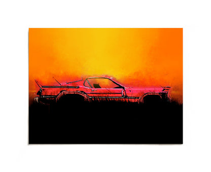Red classic car at sunset art print by Joy and Fury Art