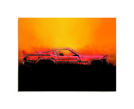 Red classic car at sunset art print by Joy and Fury Art