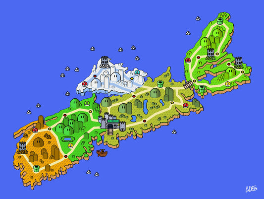 Nova Scotia map with videogame icons