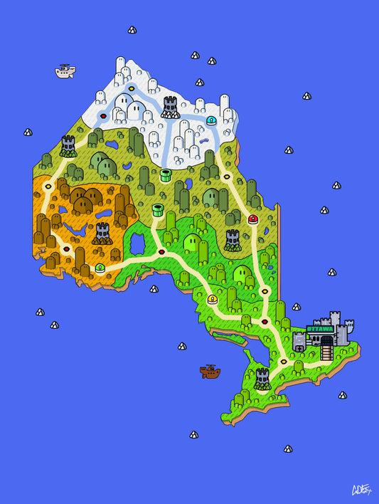 Ontario map with videogame icons