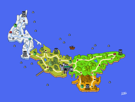 PEI map with videogame icons