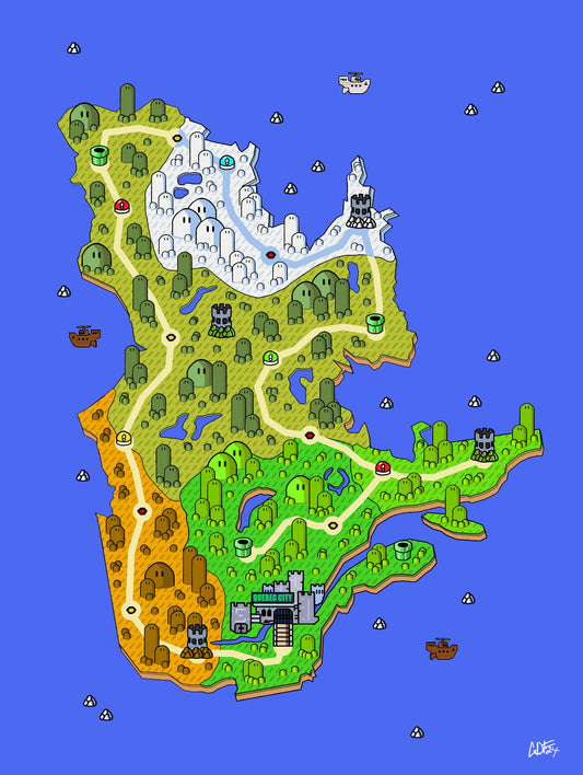 Quebec map with videogame icons