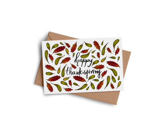 Happy Thanksgiving autumn leaves greeting card by Joy and Fury Art