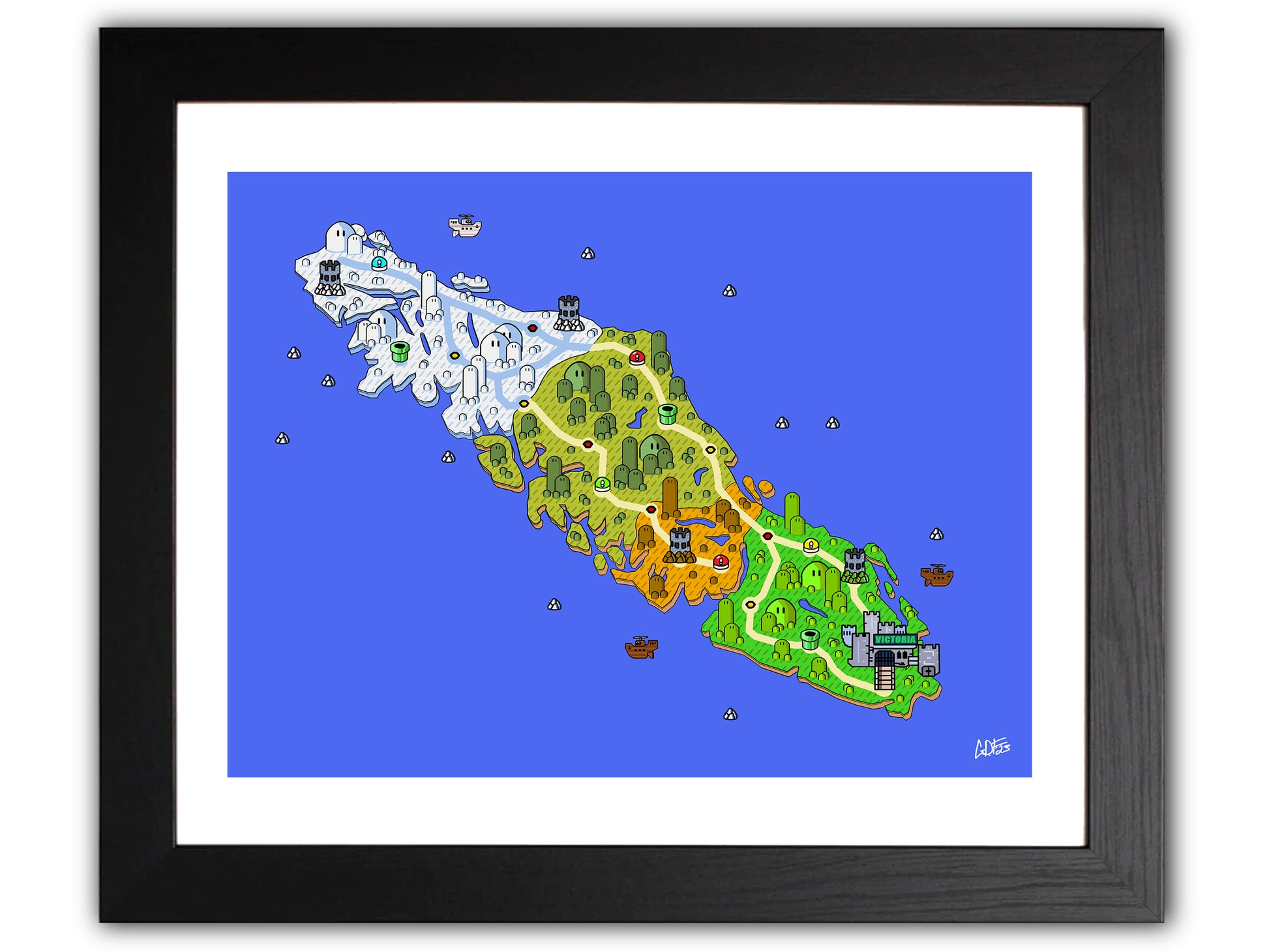 Vancouver Island map with videogame icons