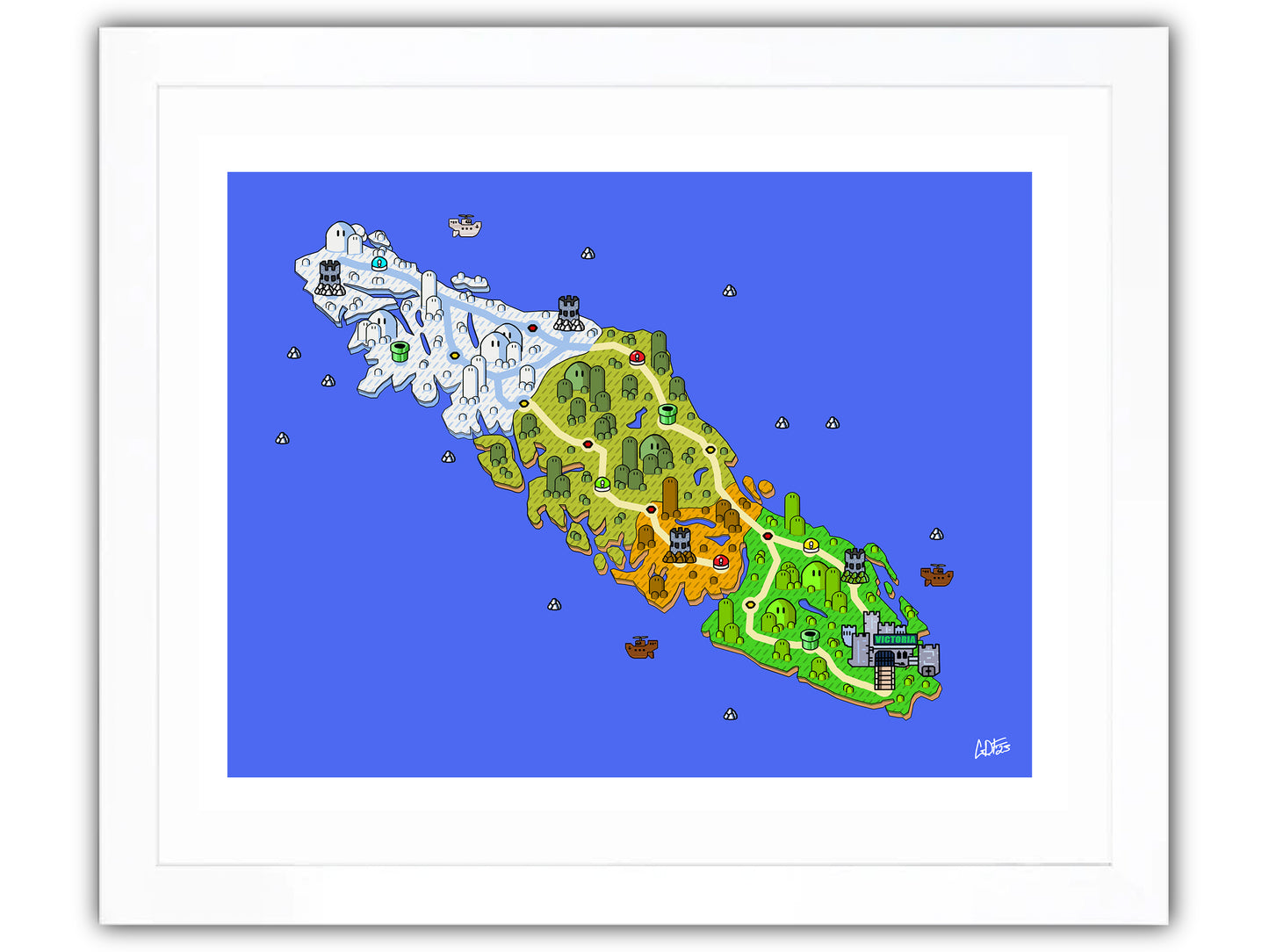 Vancouver Island map with videogame icons