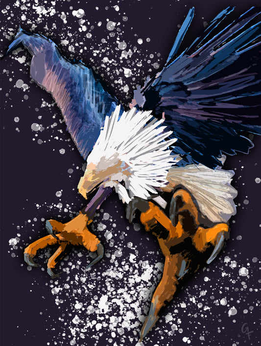 A graphic eagle with talons extended